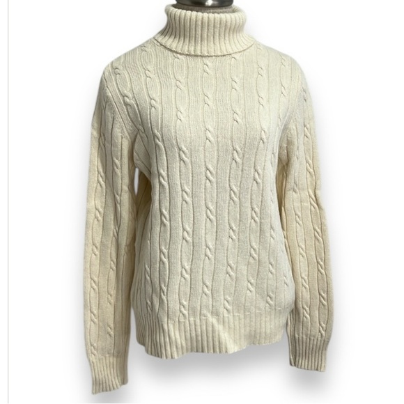 Merona Wool Angora Cashmere Blend Turtleneck Sweater Cream Cable Knit Women's XL - Picture 1 of 11